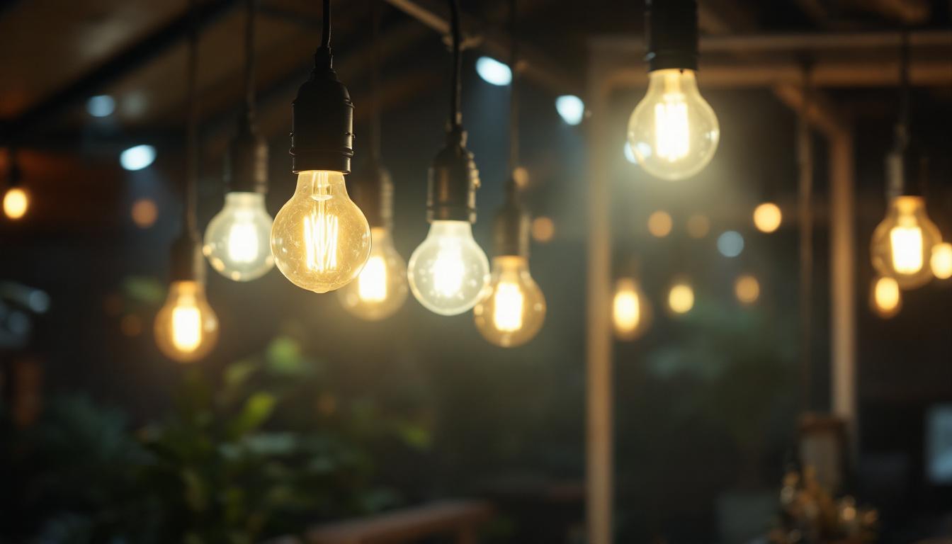 A photograph of a well-lit indoor or outdoor scene showcasing various high-intensity discharge (hid) bulb fixtures in use