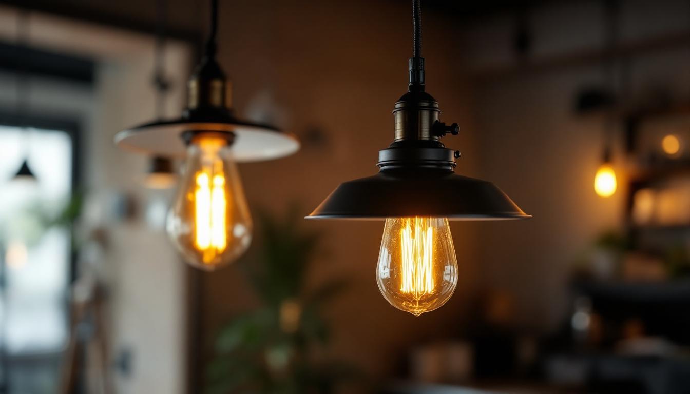 A photograph of a stylish electrical pendant light hanging in a modern interior setting
