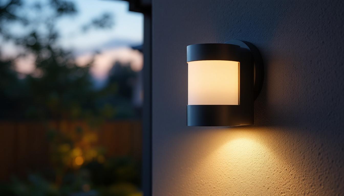 A photograph of a beautifully designed outdoor led wall lantern installed in a residential setting