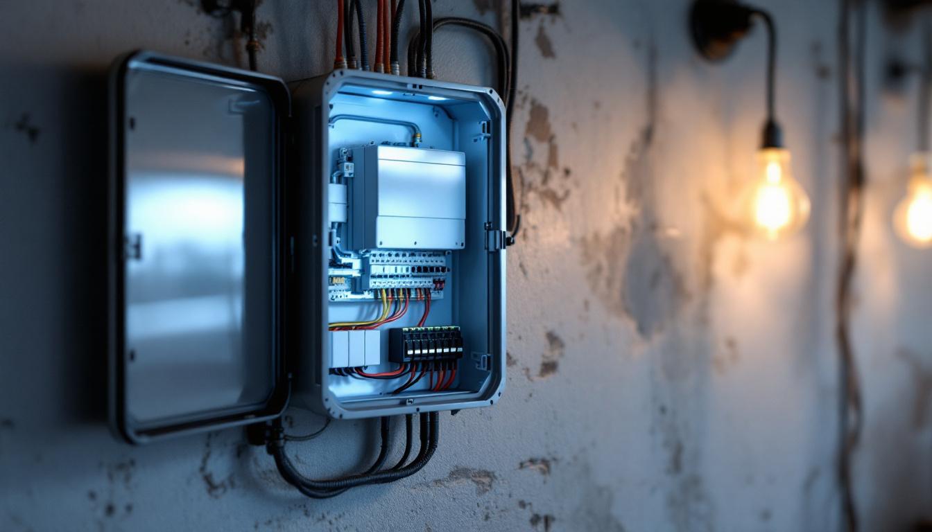 A photograph of a well-organized electrical external box installed in a stylish lighting project