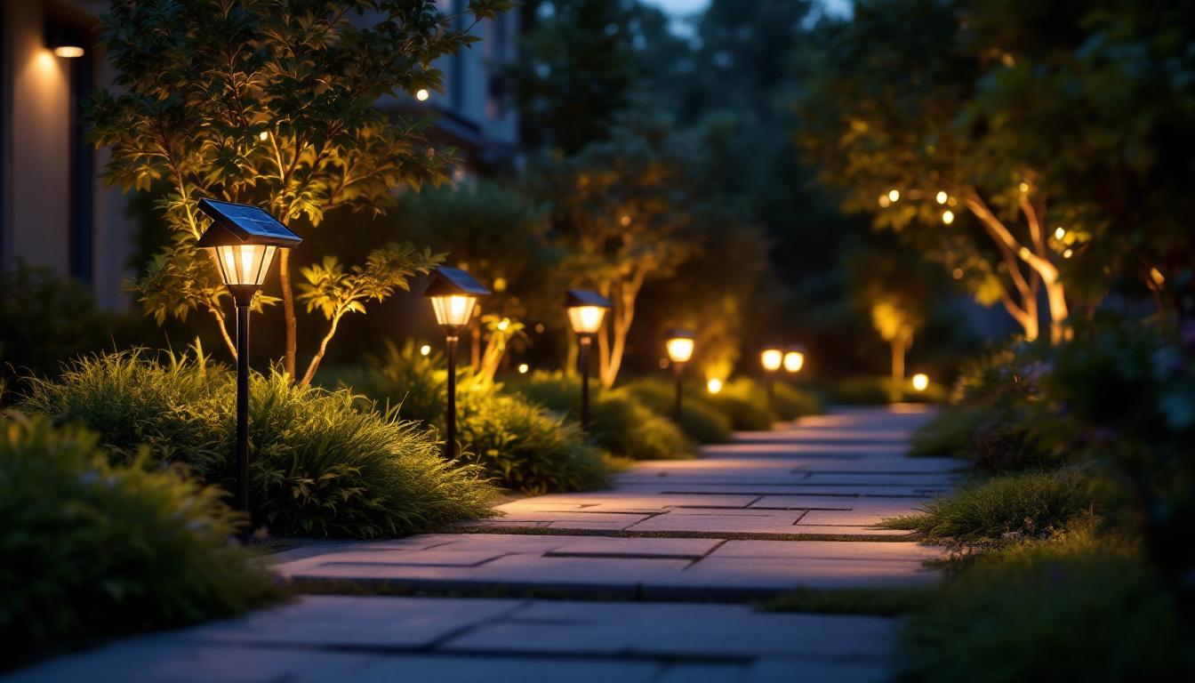 A photograph of a beautifully lit outdoor space at dusk