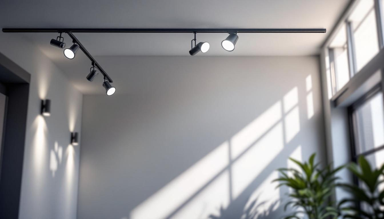 A photograph of a well-designed track lighting installation in an interior space
