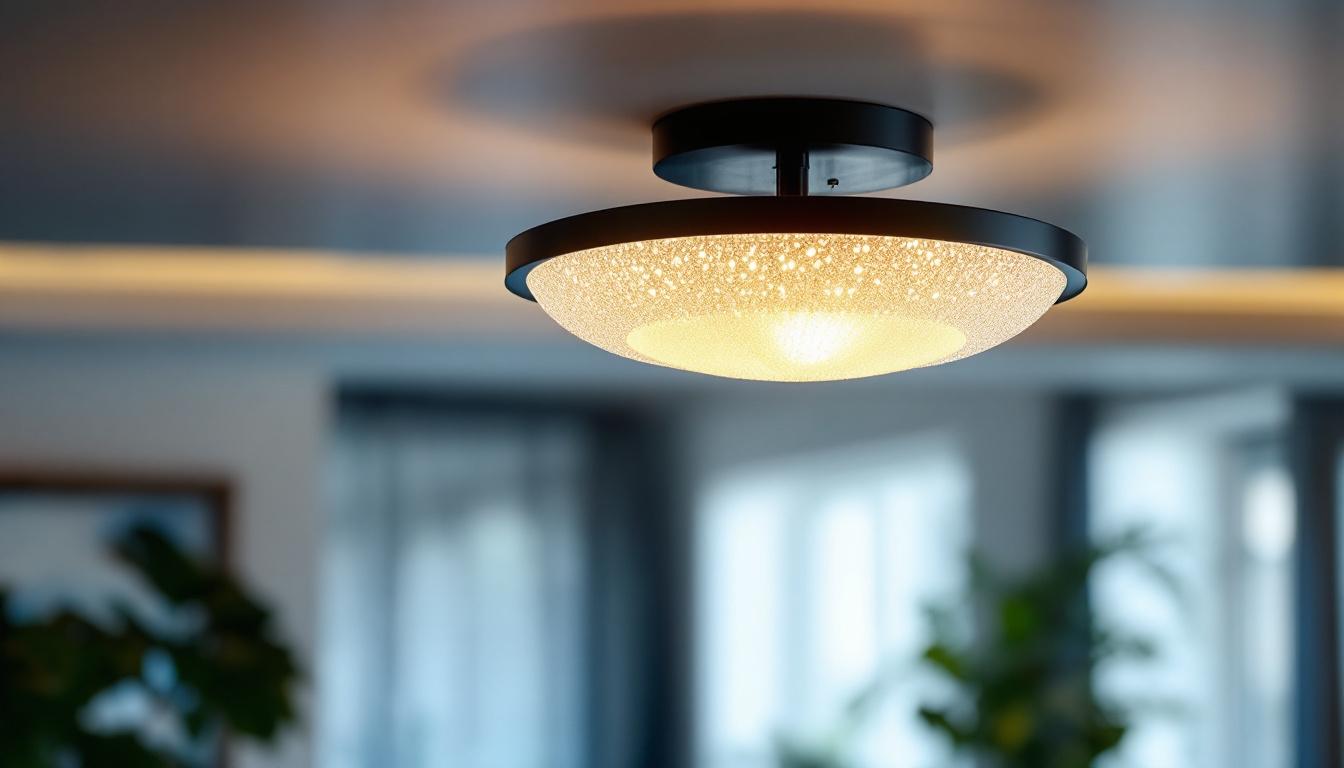 A photograph of a stylish and modern ceiling light fixture in a well-lit room