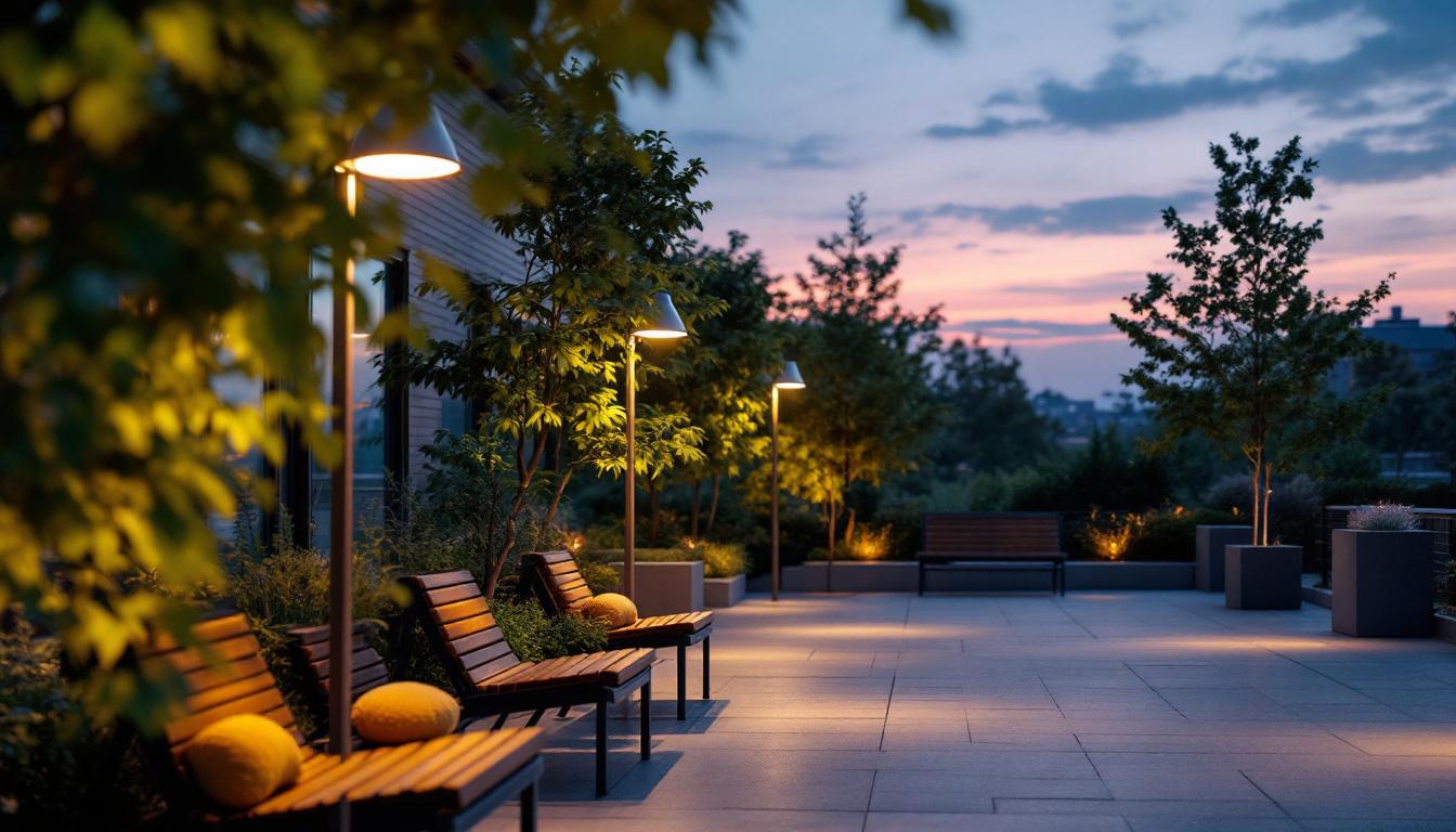 A photograph of a beautifully illuminated outdoor space at dusk