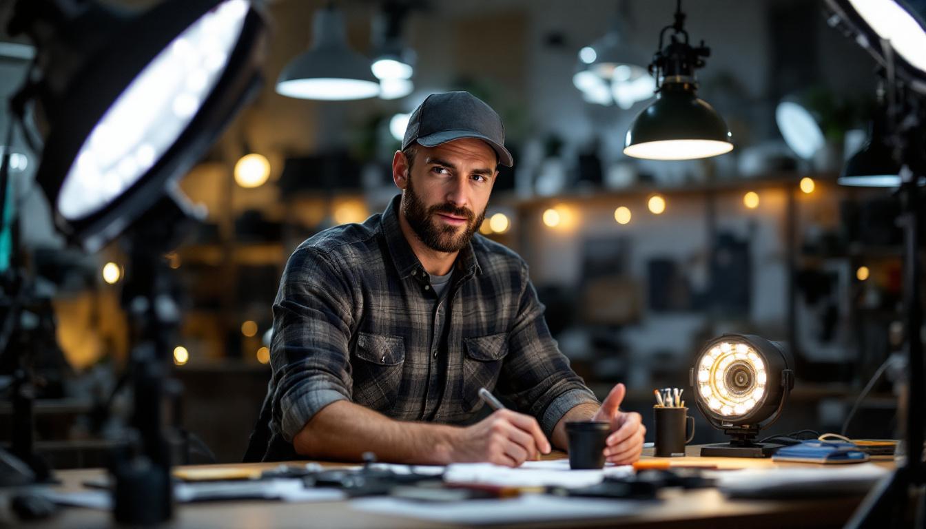 A photograph of an electrical engineer engaged in a collaborative discussion with lighting design experts