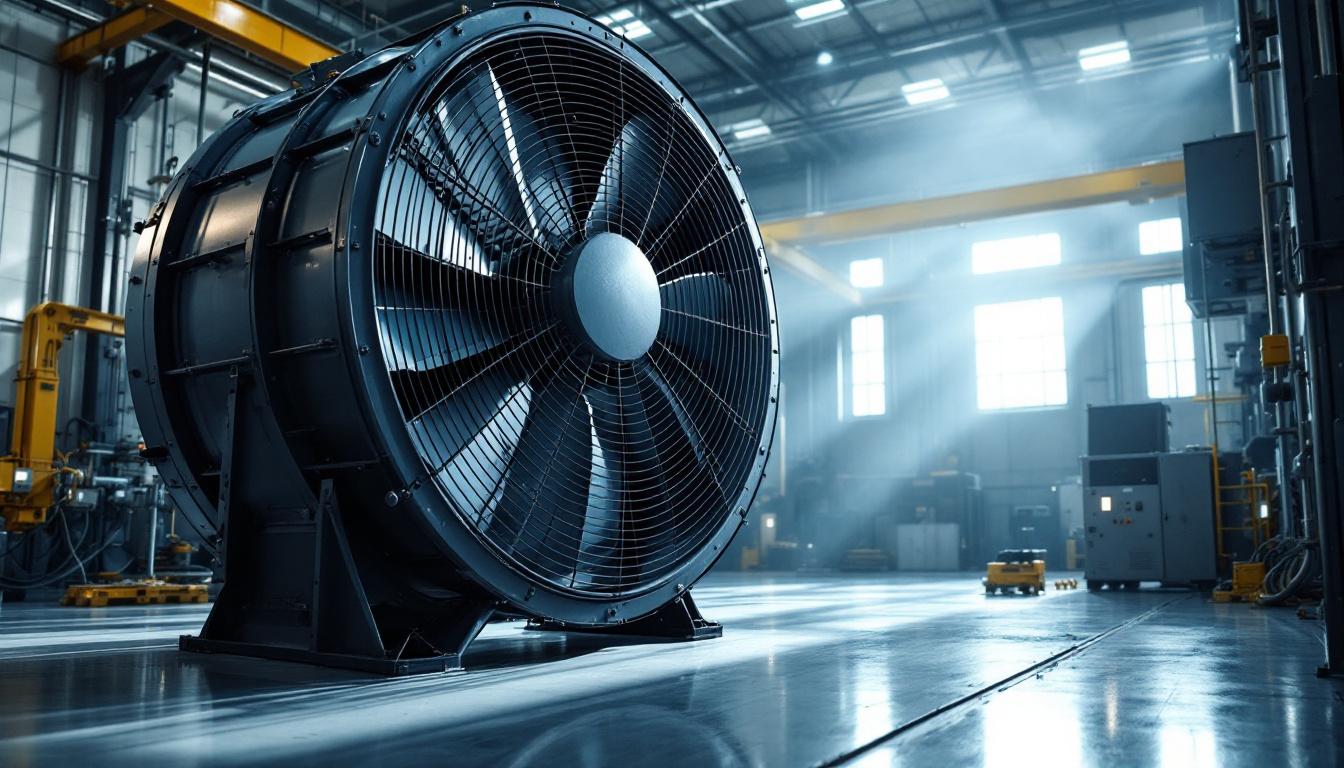 A photograph of capture a photograph of a large industrial fan in an expansive