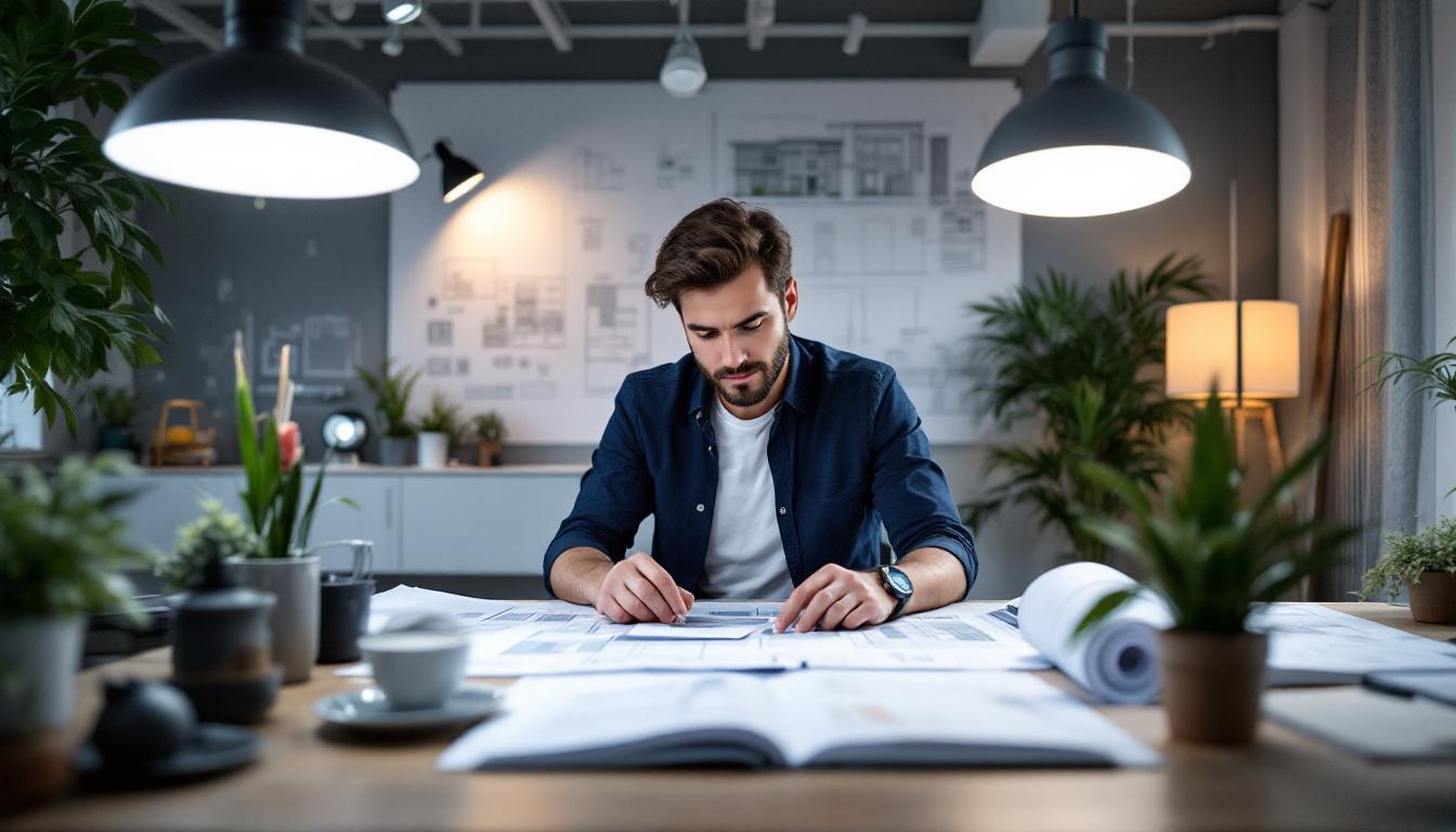 A photograph of a lighting design engineer at work