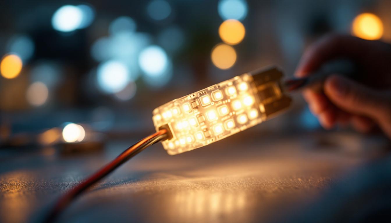 A photograph of a close-up of a led tape light connector being installed or connected
