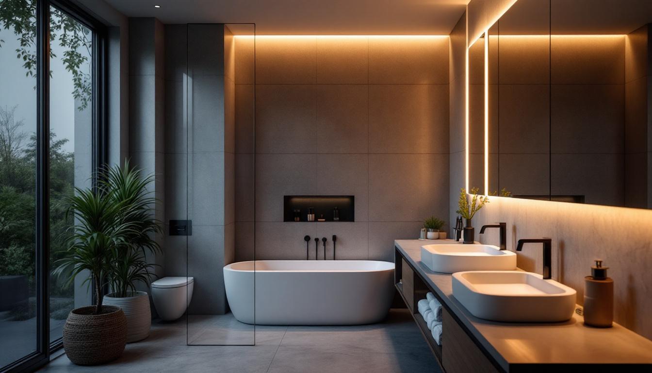 A photograph of a beautifully designed bathroom featuring recessed shower lighting