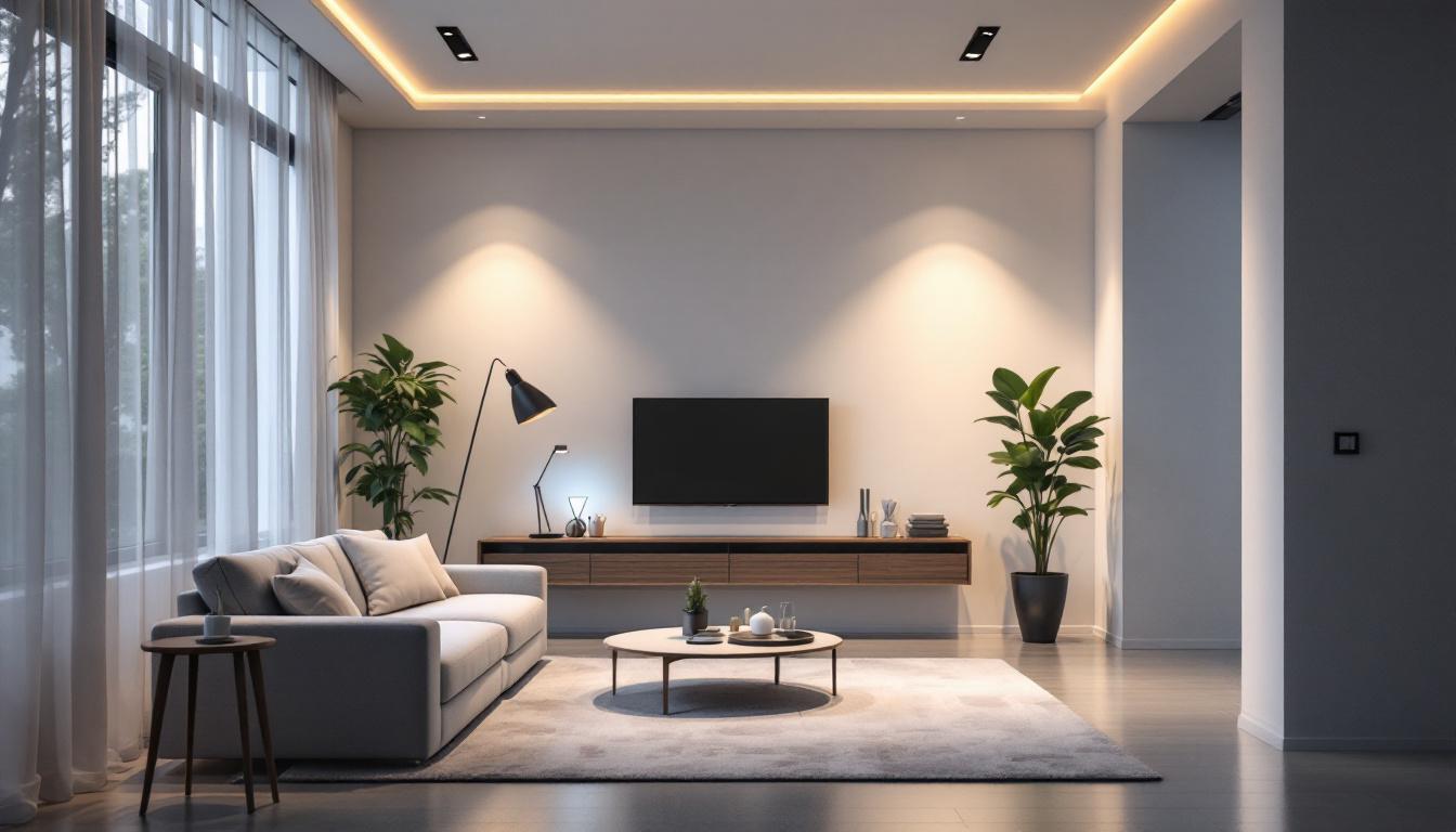 A photograph of a modern interior space featuring a 4-inch led retrofit lighting installation