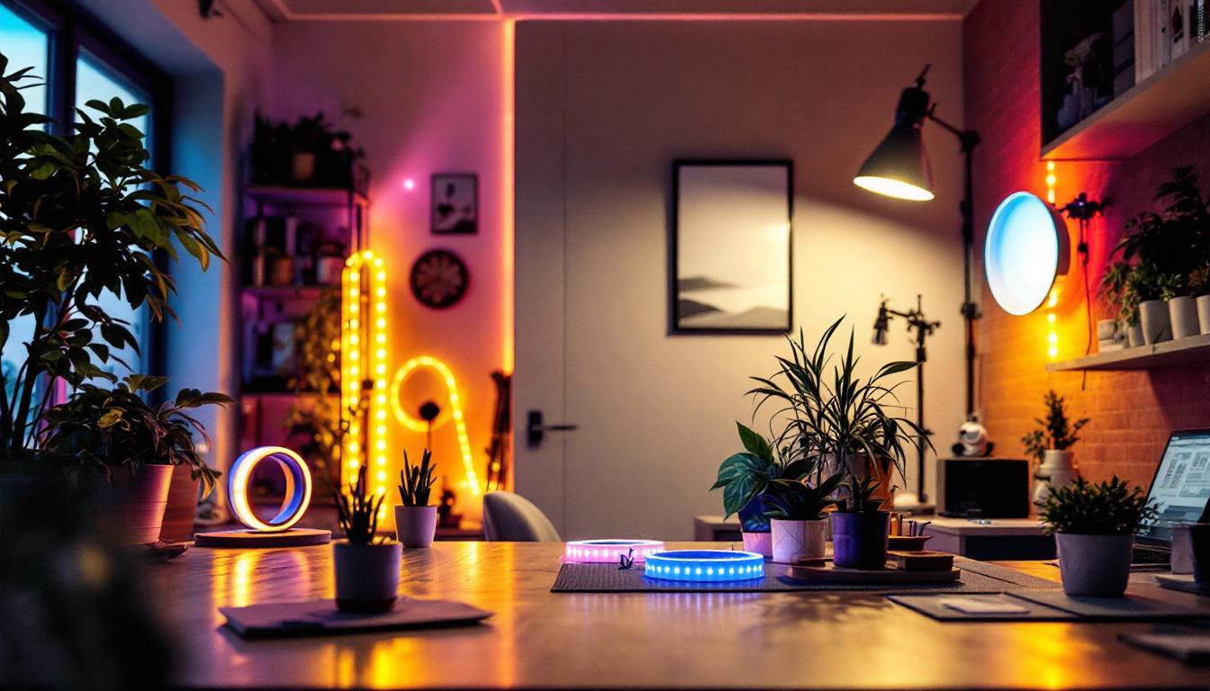 A photograph of a well-lit workspace showcasing a variety of led tape options