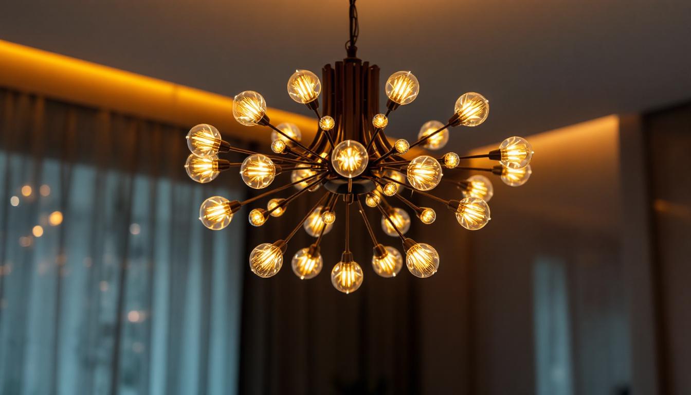 A photograph of a beautifully designed led chandelier in a modern interior setting