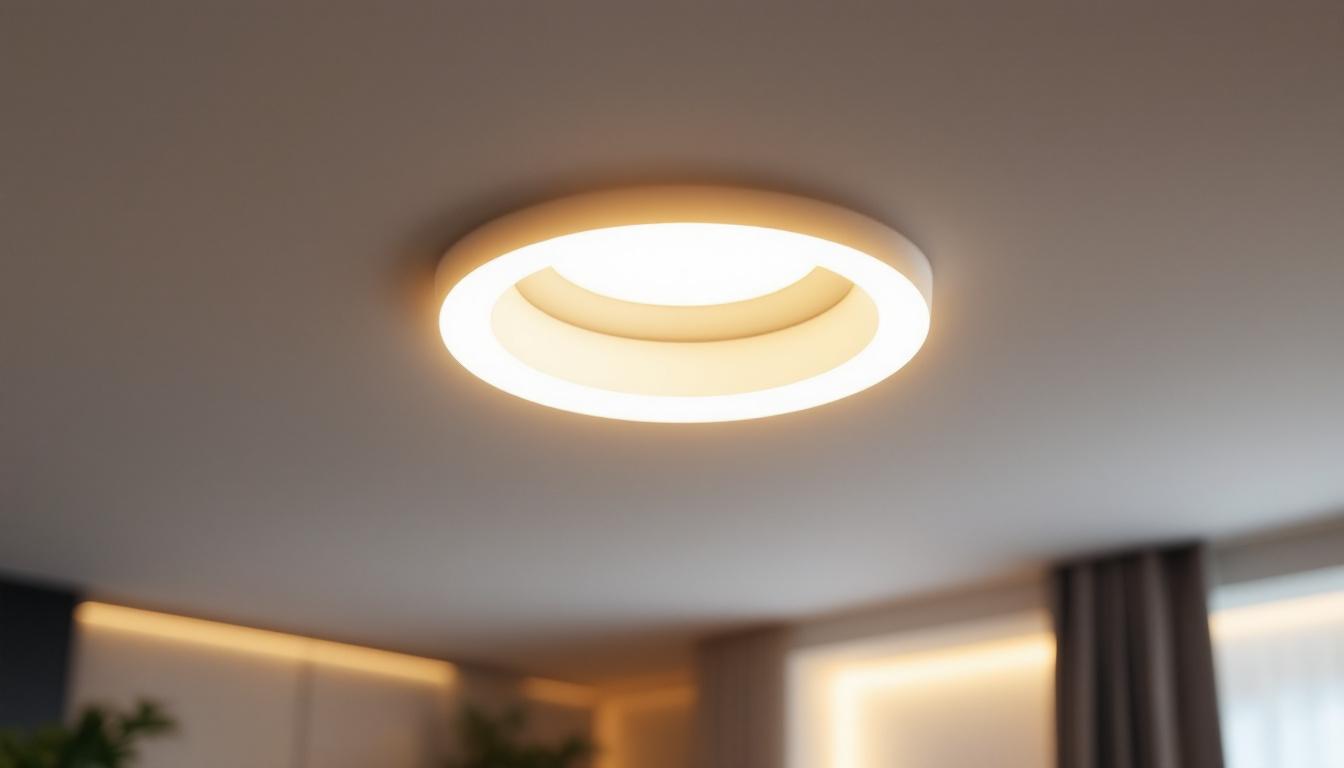 A photograph of a sleek 6-inch recessed led light installed in a modern ceiling
