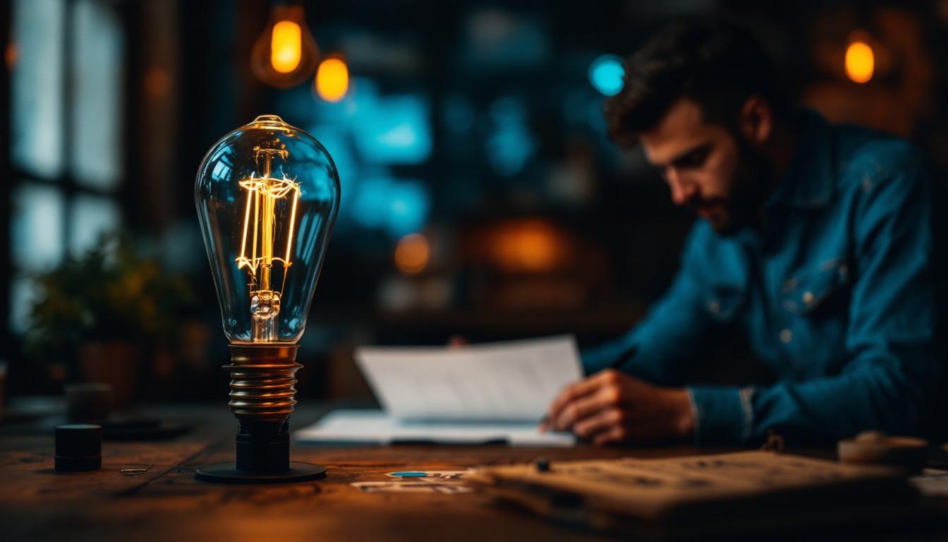 A photograph of a vintage gas light bulb elegantly illuminated against a dark backdrop