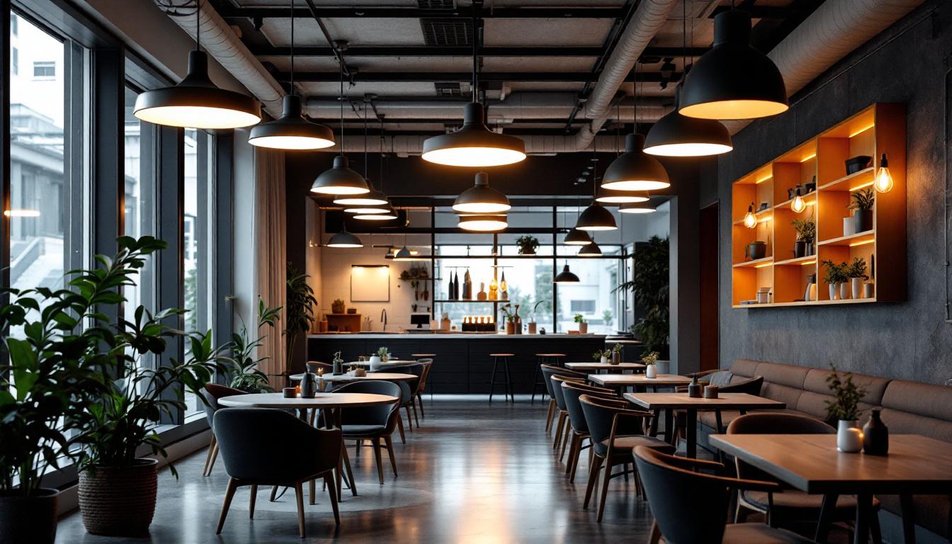 A photograph of a modern commercial space showcasing a variety of advanced lighting fixtures in use