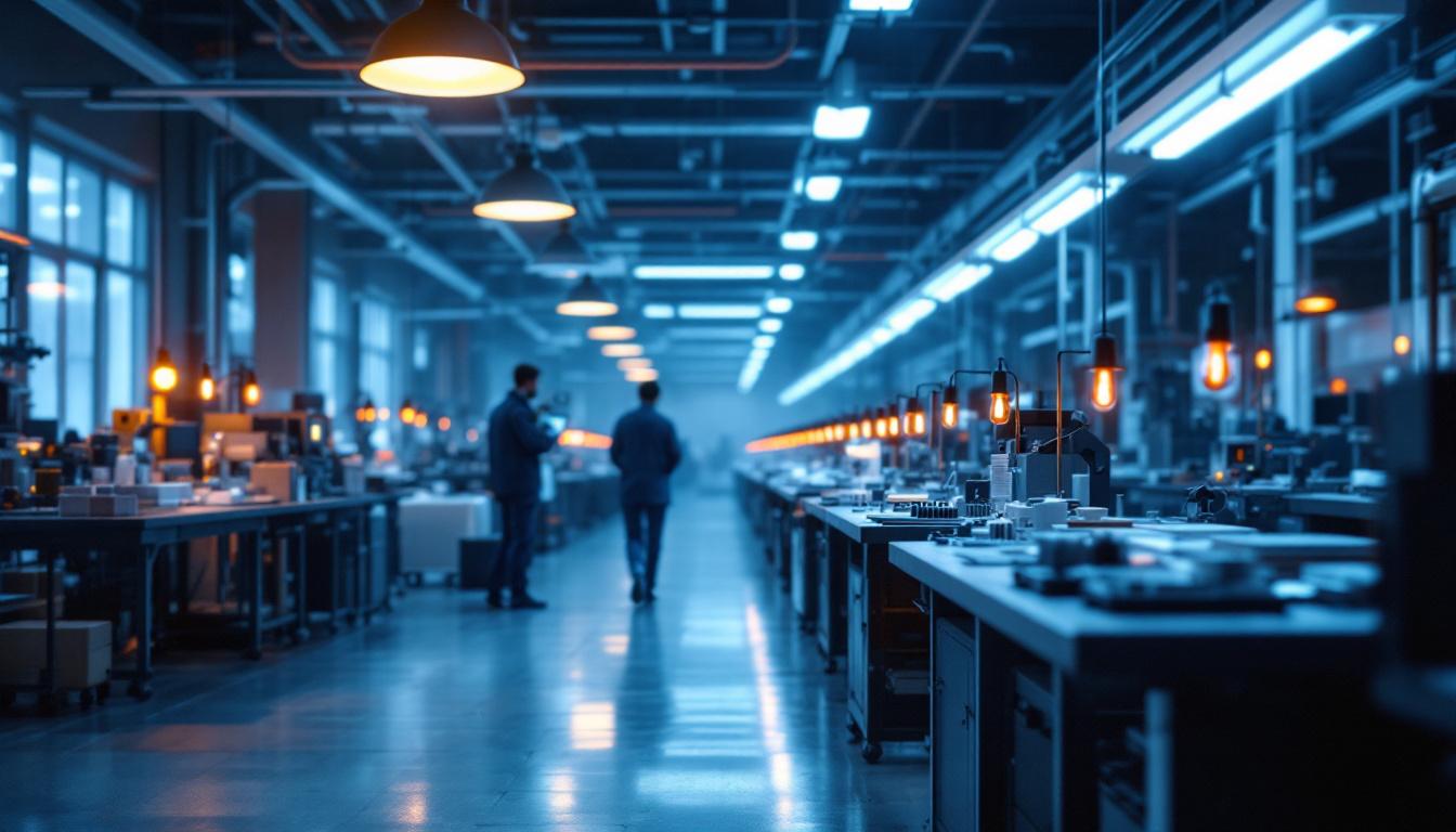 A photograph of a modern lighting factory interior