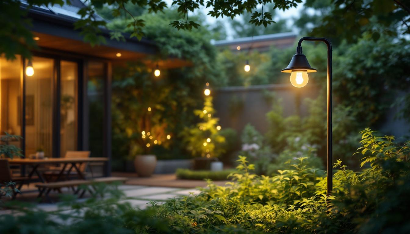 A photograph of a solar light installation in a garden or outdoor space