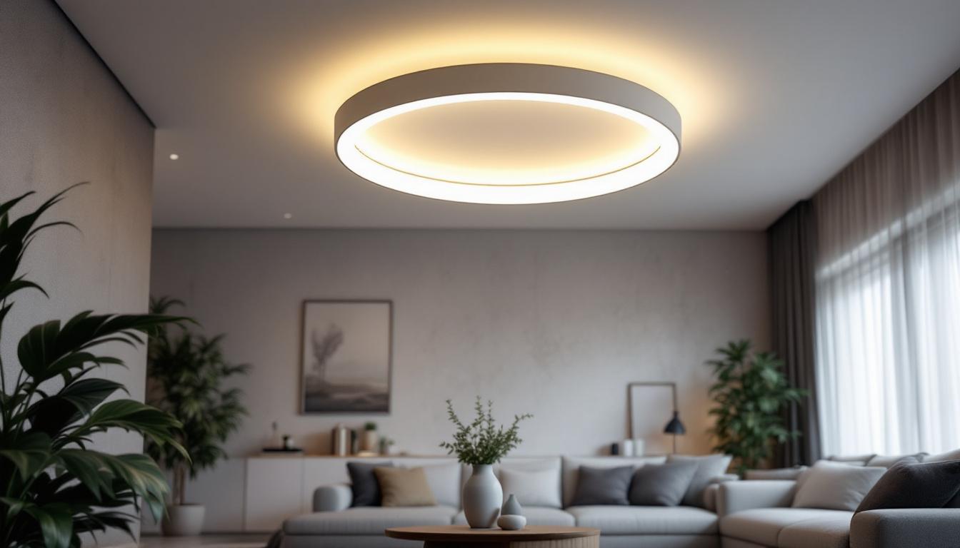 A photograph of a beautifully designed round led ceiling light installed in a modern living space