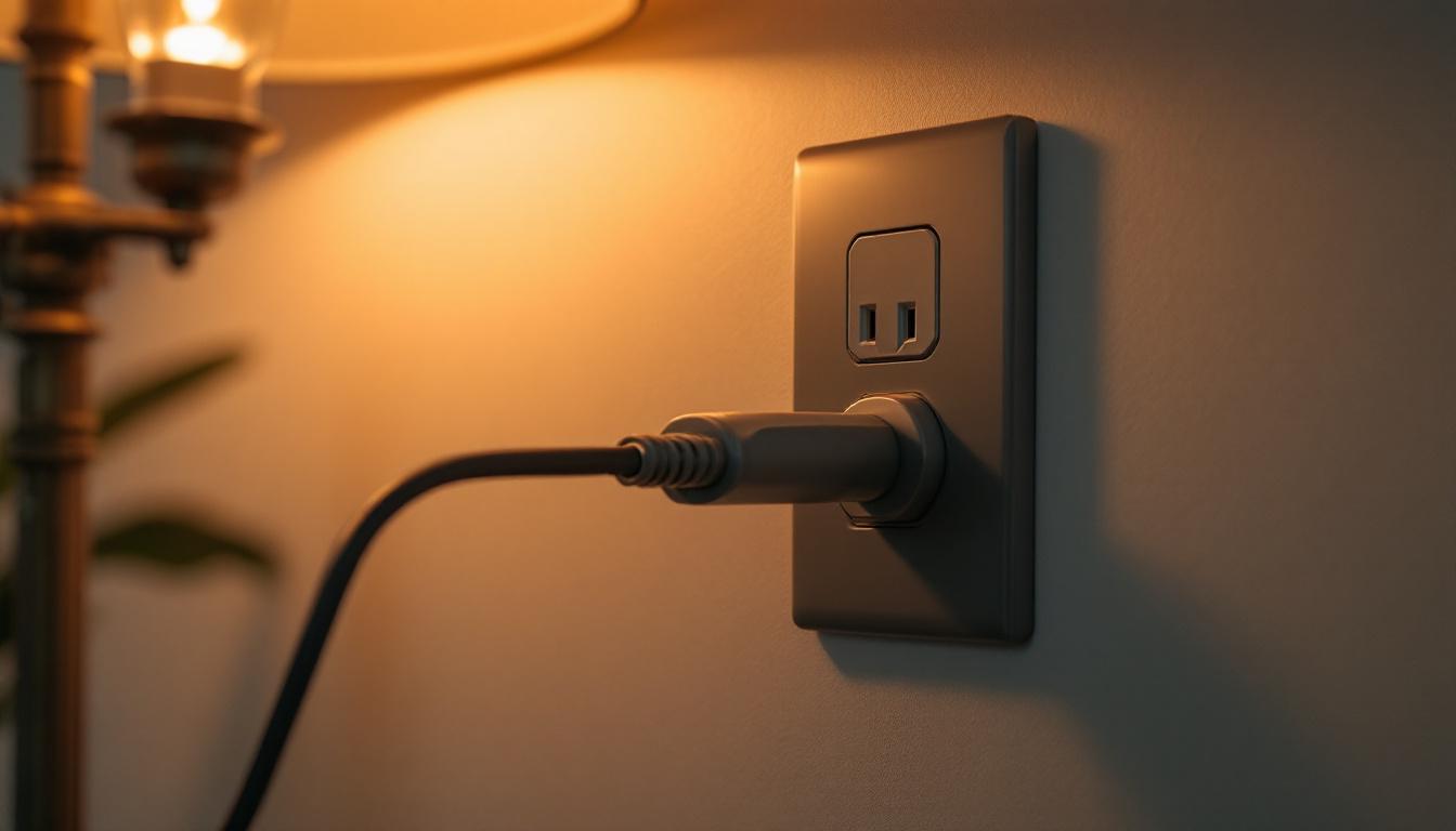 A photograph of a close-up shot of an outlet plug switch in use