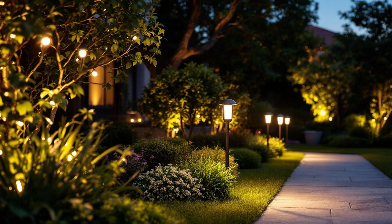 A photograph of a beautifully illuminated outdoor space at dusk