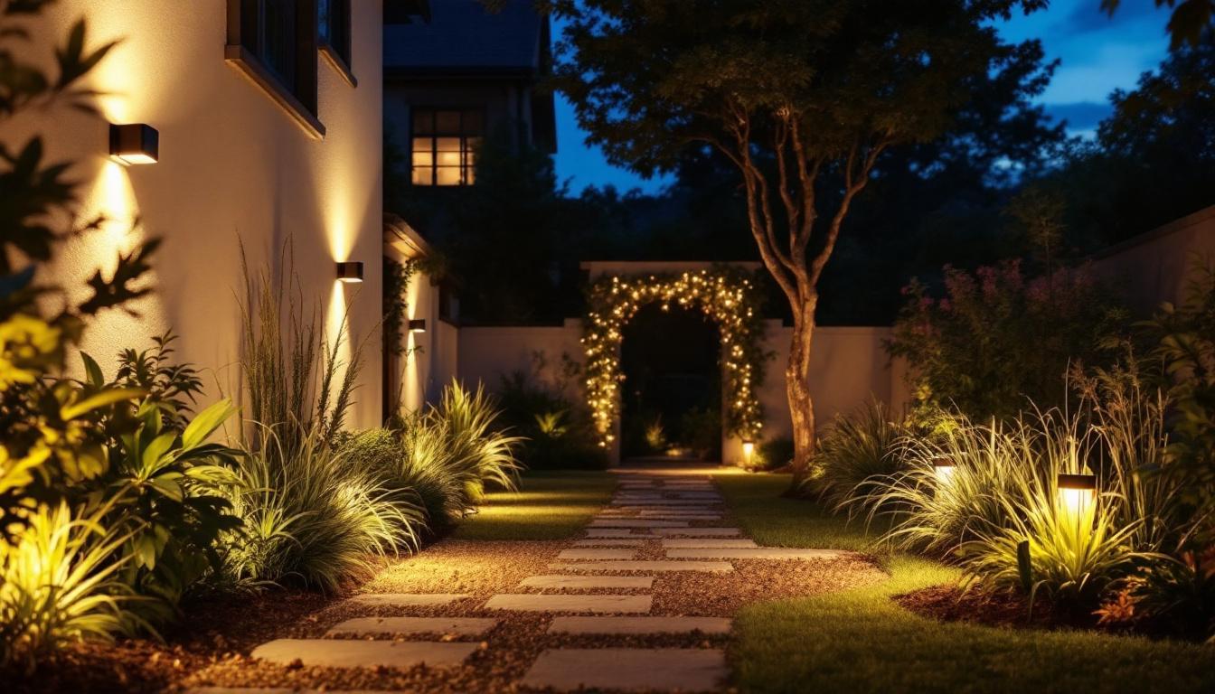 A photograph of capture a photograph of a beautifully illuminated outdoor space at dusk