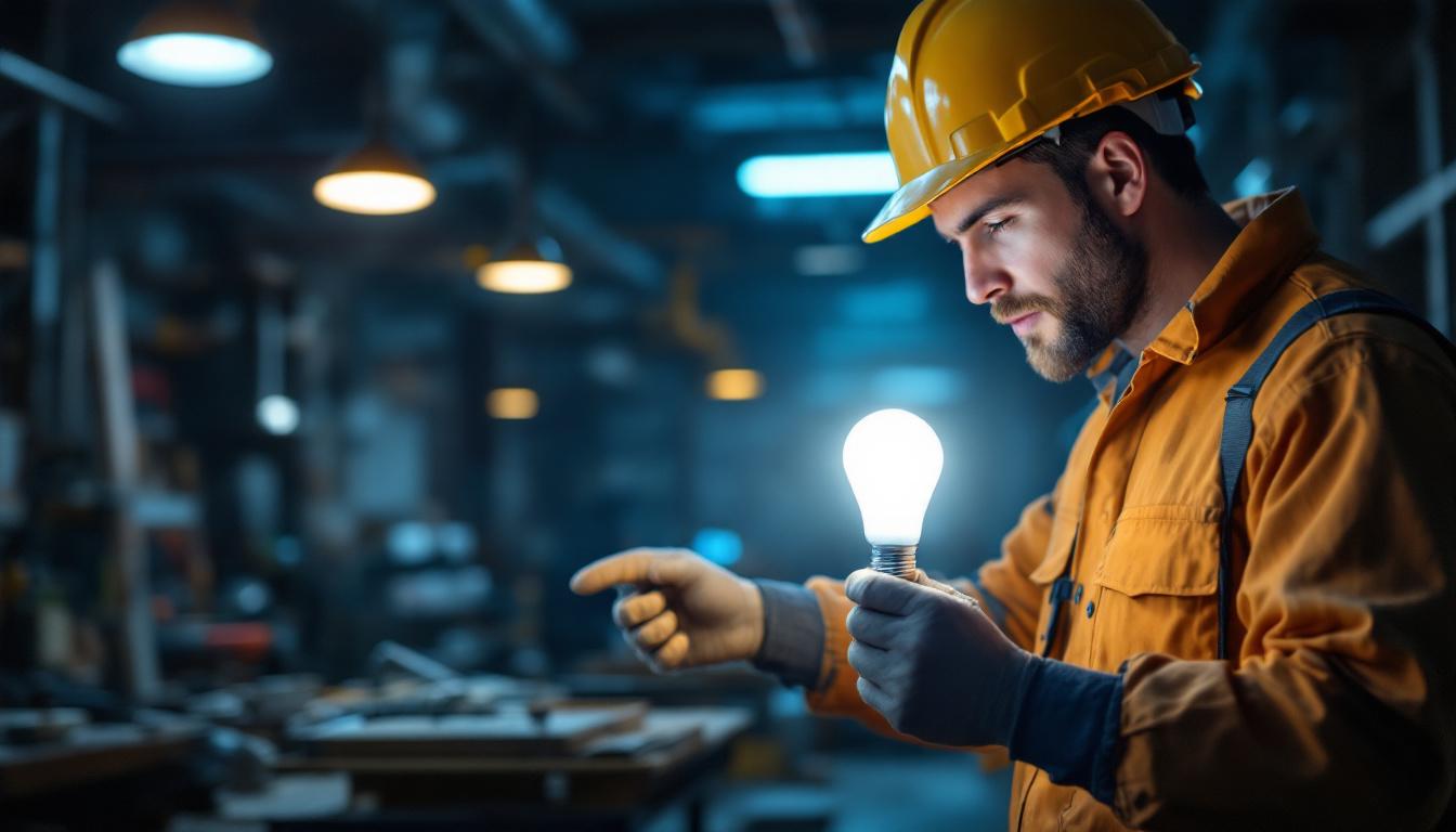 A photograph of a 100w metal halide bulb in an industrial or commercial setting