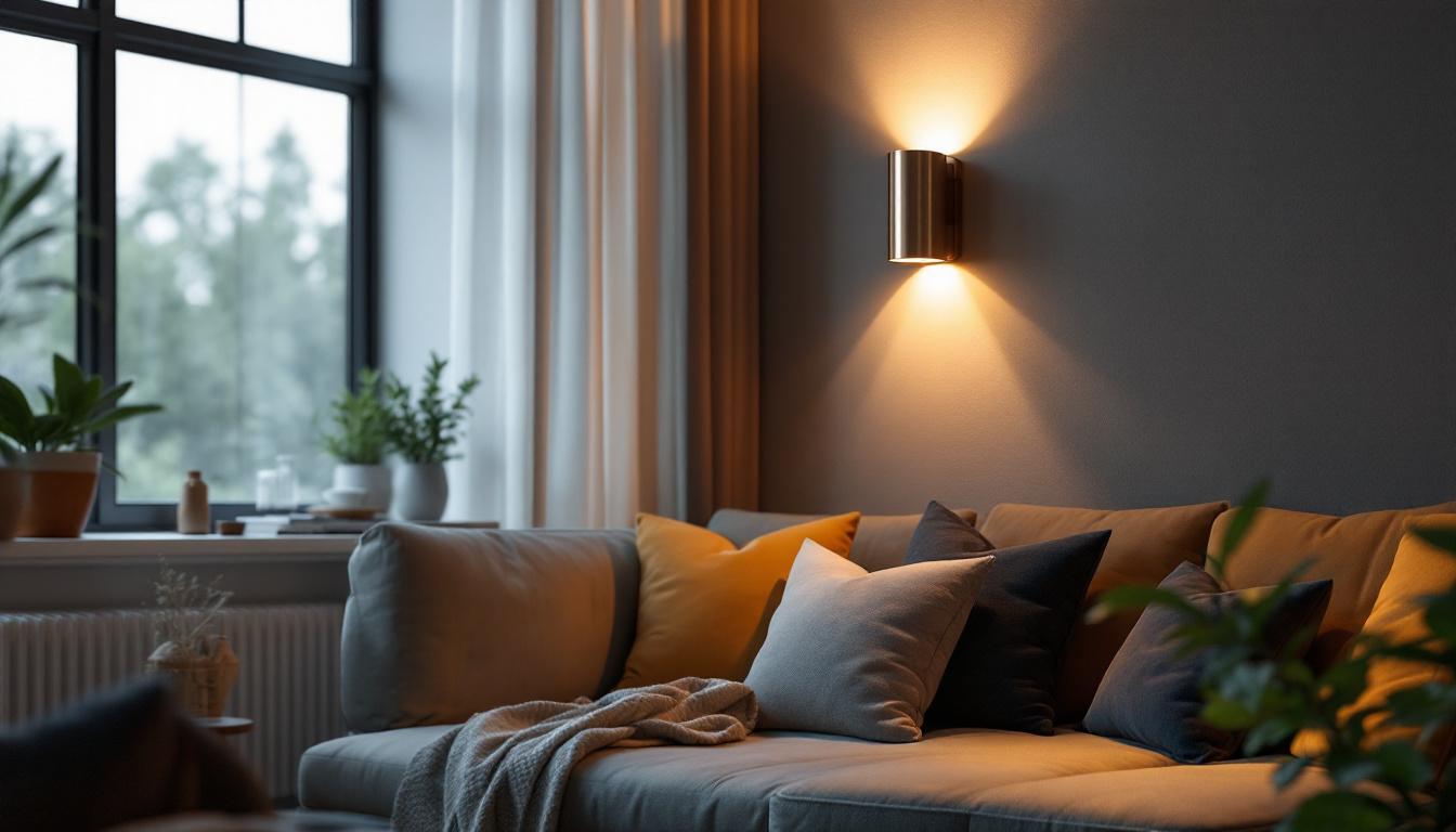 A photograph of a modern wall sconce lighting fixture in a stylish