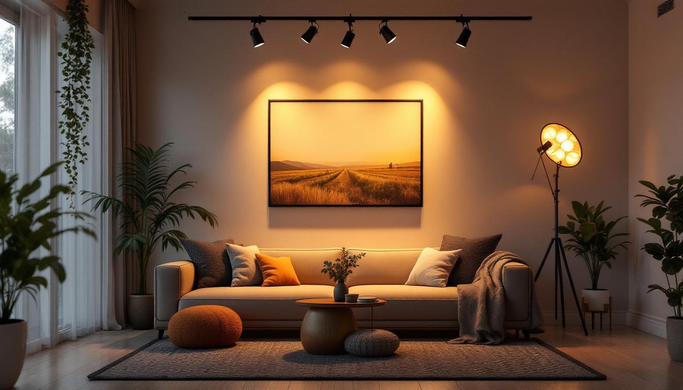 A photograph of a beautifully designed 12v track lighting setup in a modern interior space