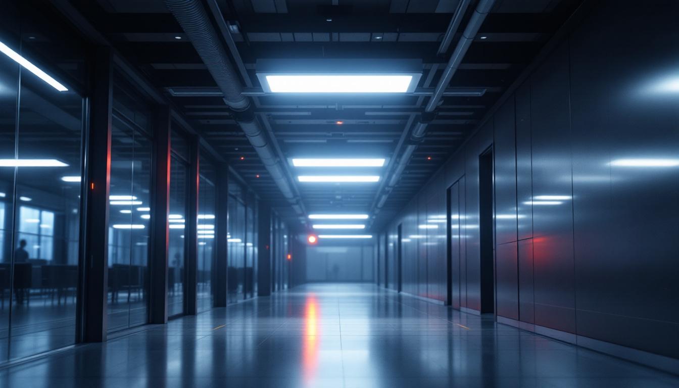 A photograph of a modern emergency lighting system integrated into a sleek