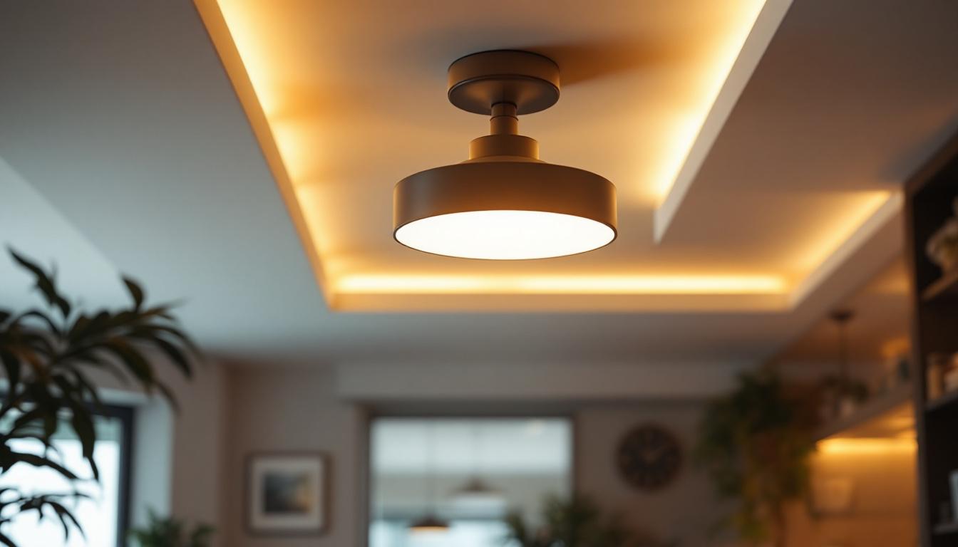 A photograph of a beautifully designed in-ceiling light fixture illuminating a modern living space