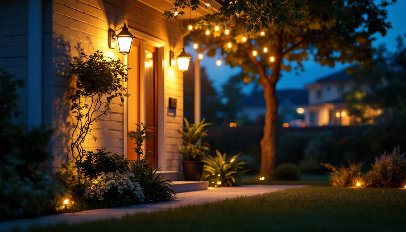 A photograph of a well-lit outdoor scene at dusk