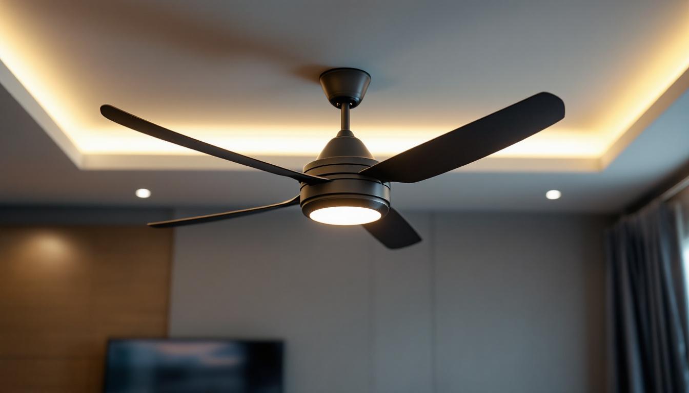 A photograph of a well-designed ceiling fan installed in a modern living space