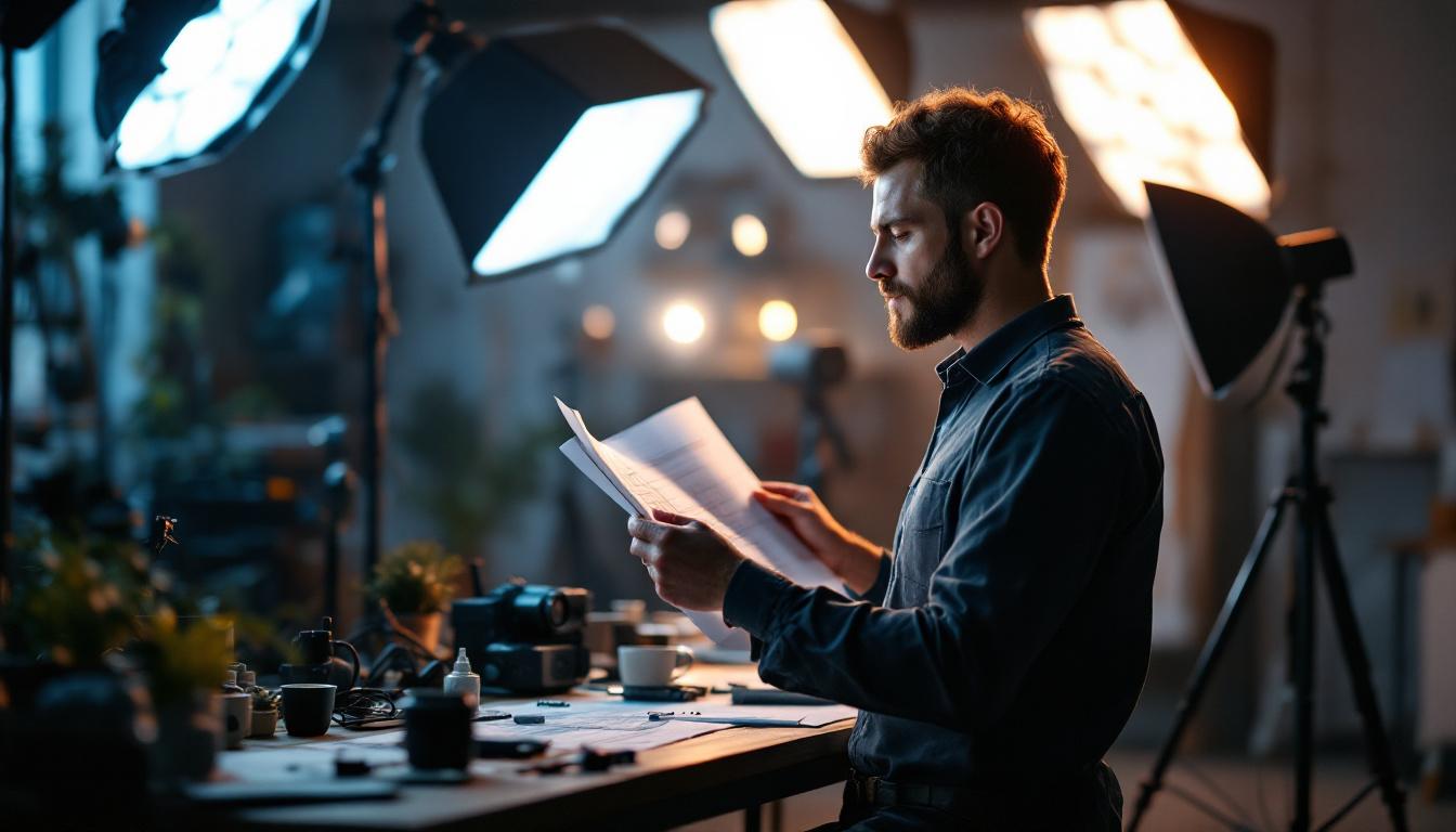 A photograph of a lighting engineer at work