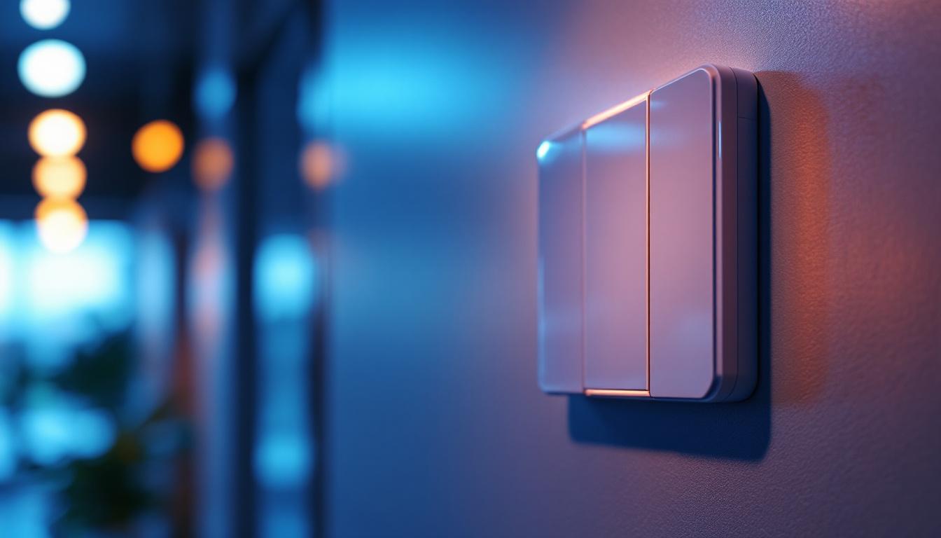 A photograph of a close-up of a high-quality security light switch installed in a modern lighting system