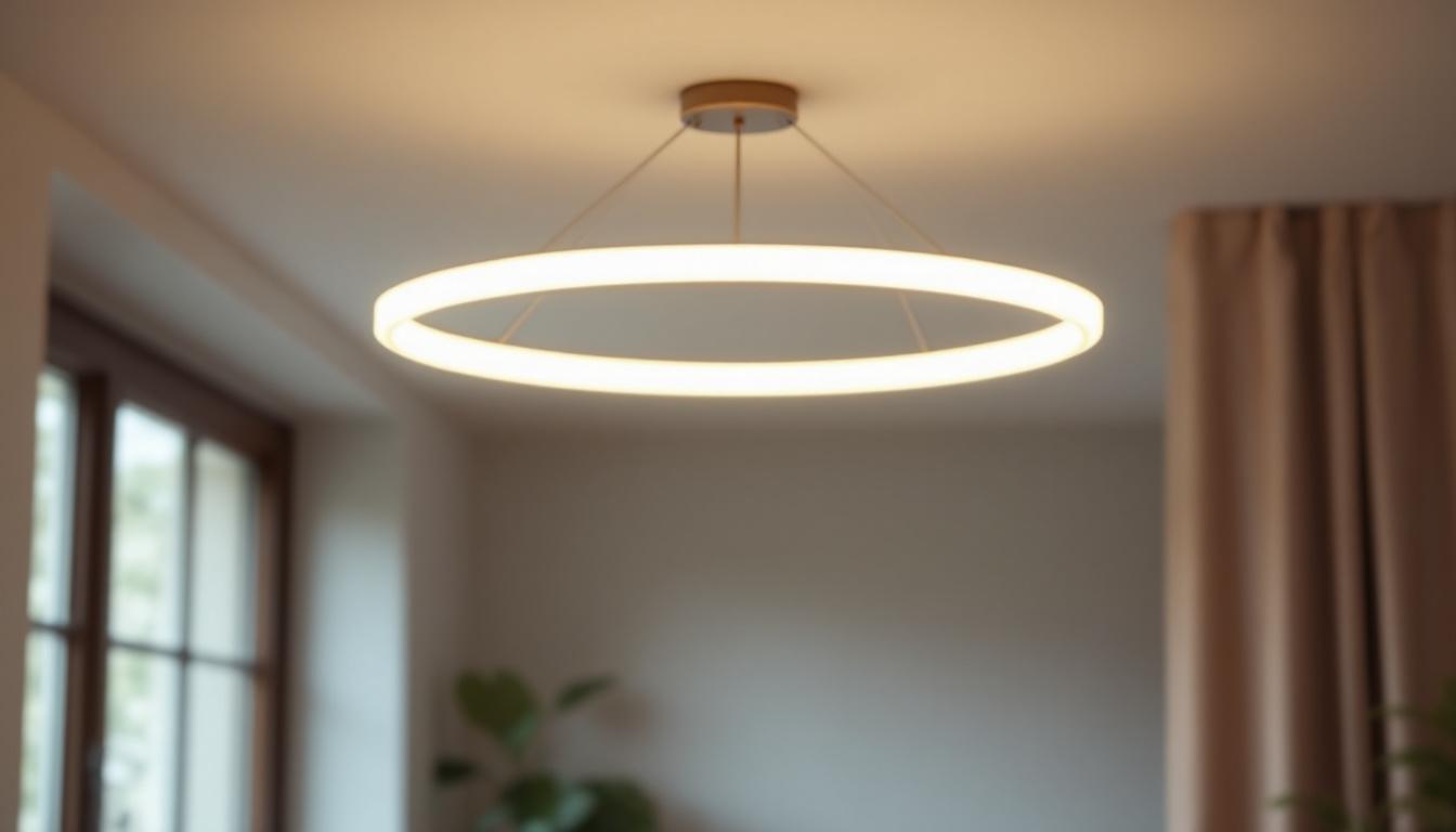 A photograph of a well-designed ceiling light hanger in a stylish interior setting