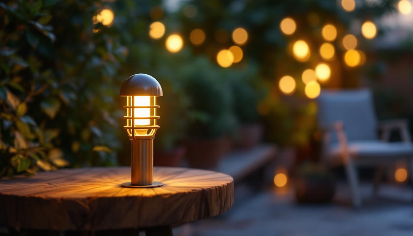 A photograph of a cozy outdoor setting illuminated by a small