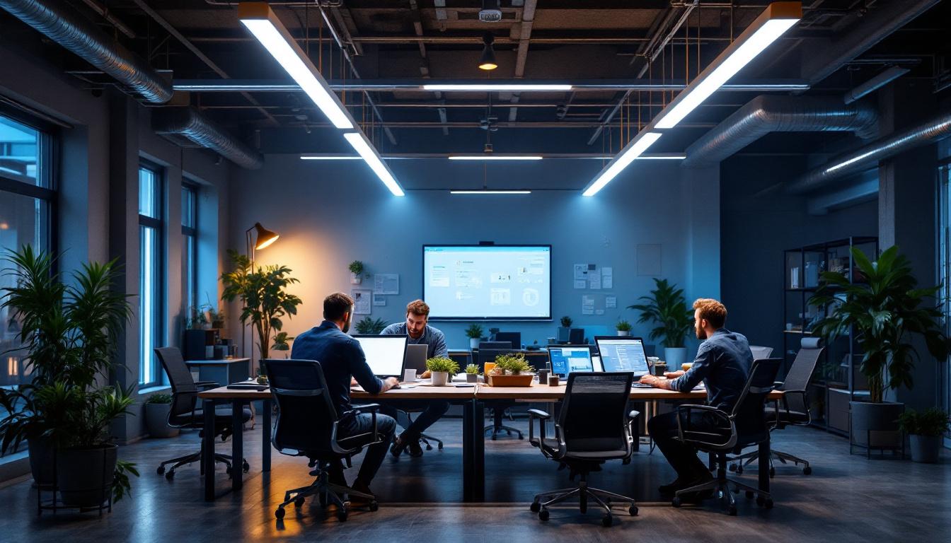 A photograph of a well-lit engineering workspace featuring 20 feet led lights installed in a modern design