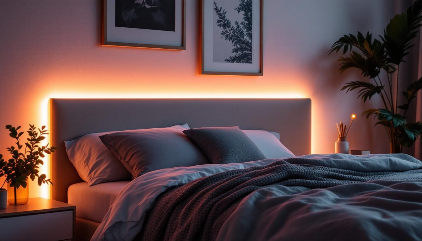 A photograph of a cozy bedroom scene featuring soft