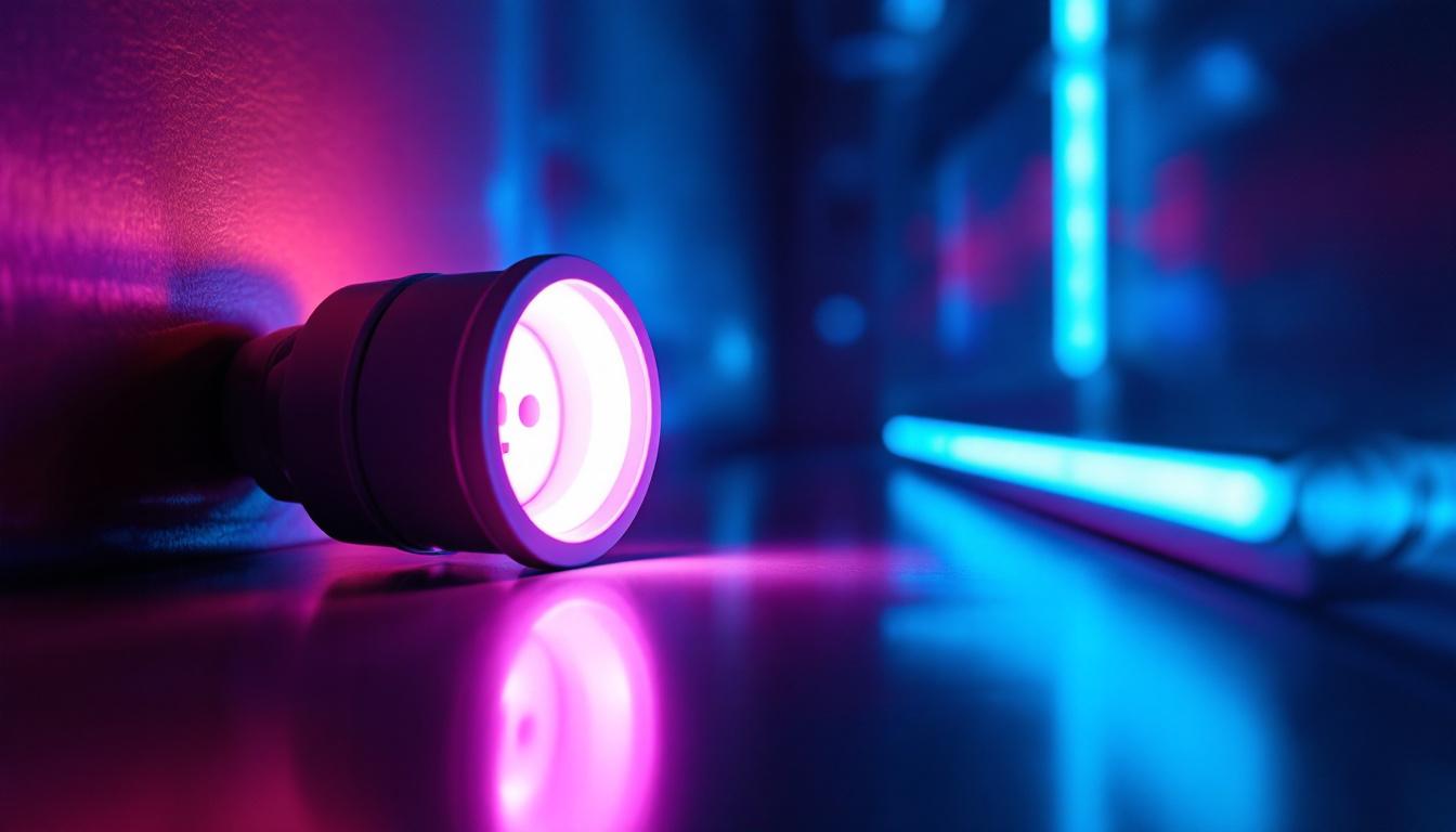 A photograph of a vibrant fluorescent socket illuminated in a modern lighting design setting