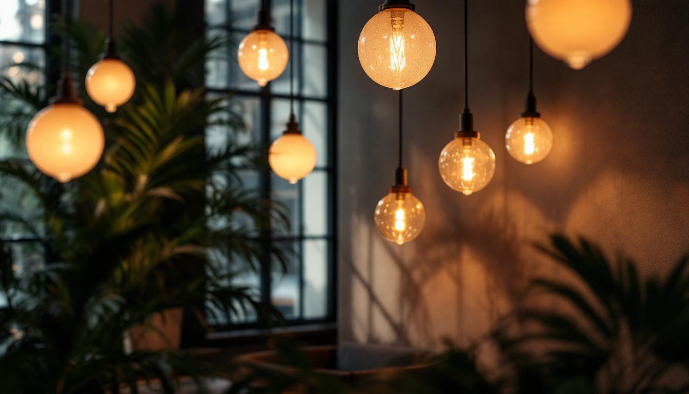 A photograph of a beautifully designed space featuring big round hanging lights