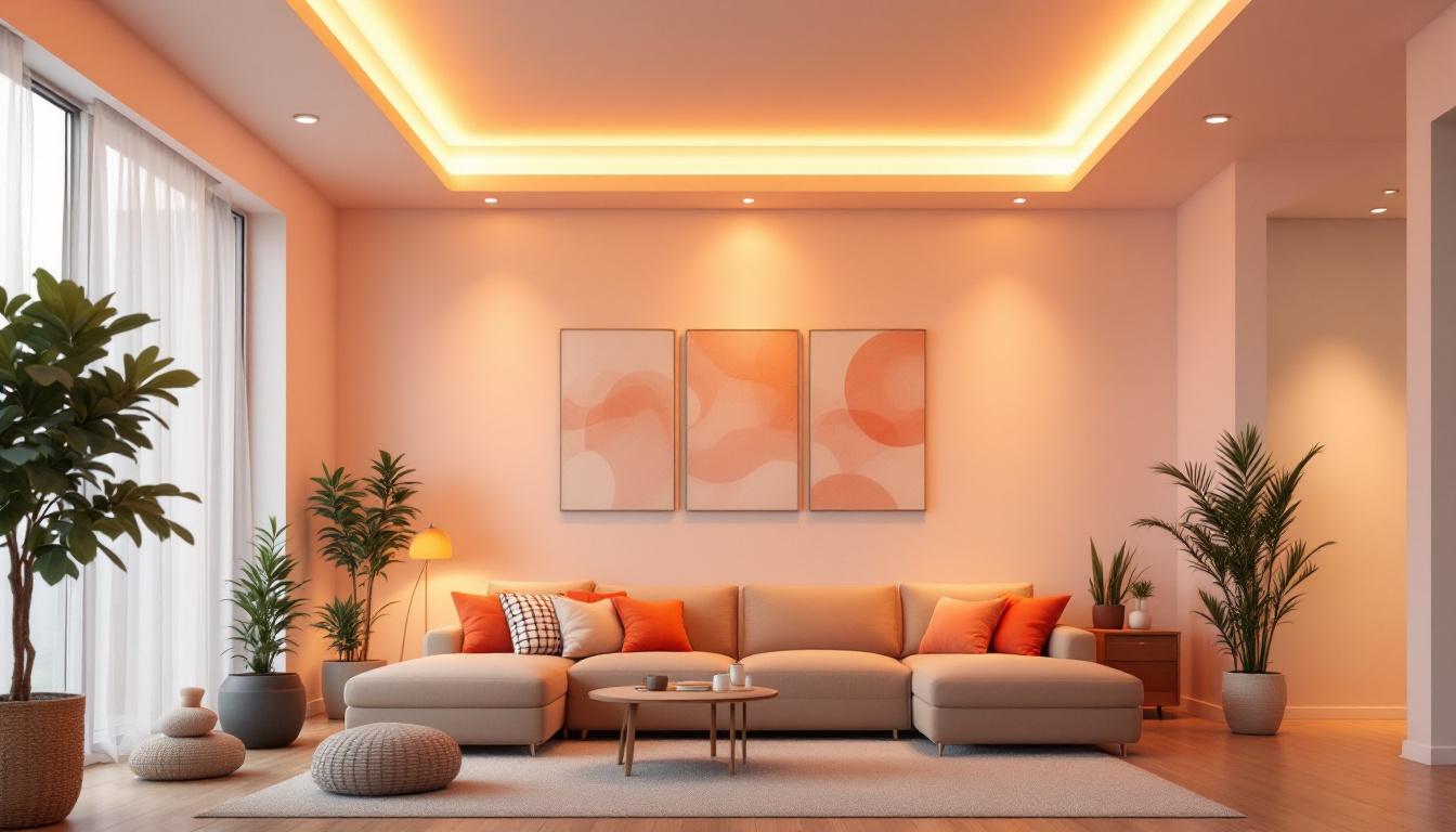 A photograph of a beautifully designed room showcasing modern pot lights in the ceiling