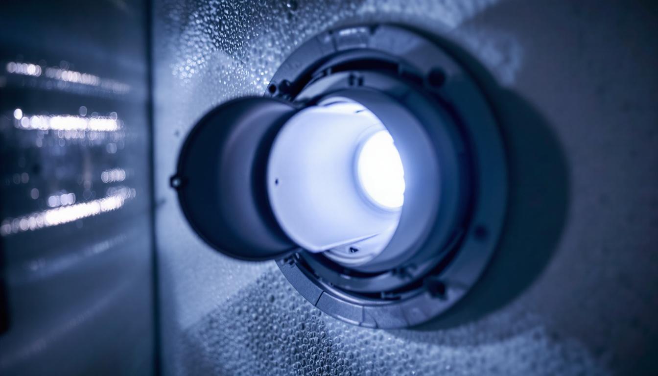 A photograph of a close-up view of a round electrical outlet cover being installed on a round electrical box