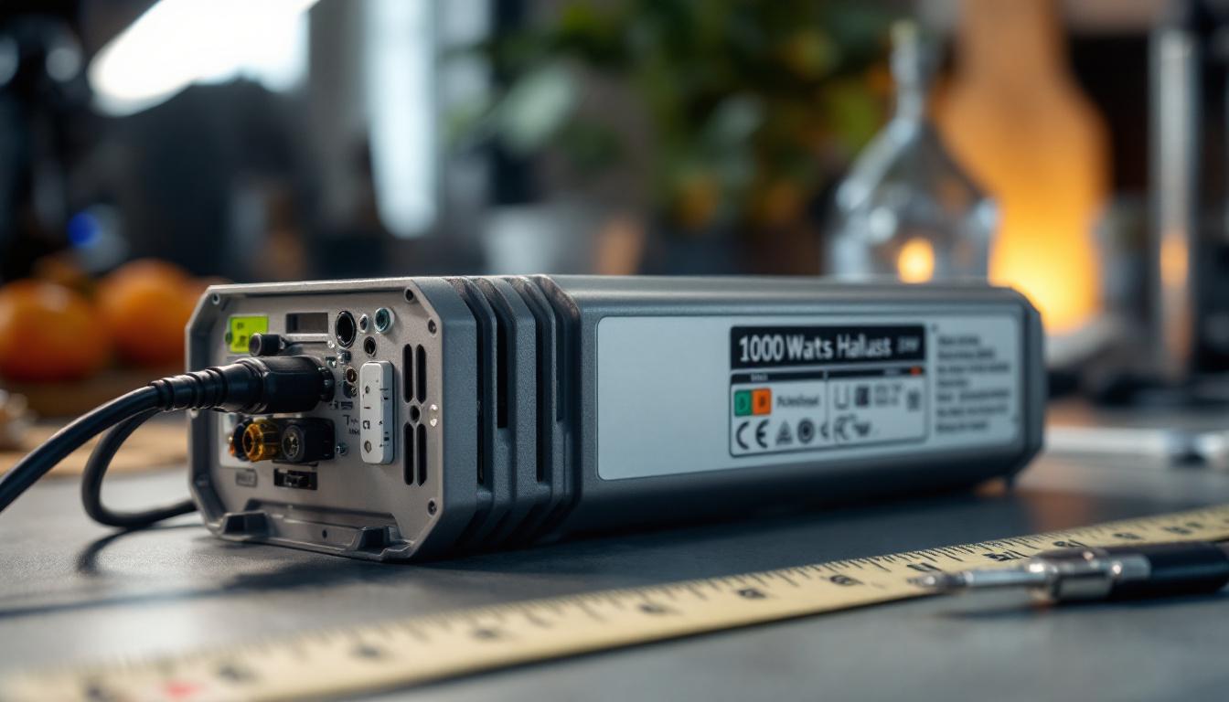 A photograph of capture a photograph of a 1000 watt metal halide ballast in a well-lit setting