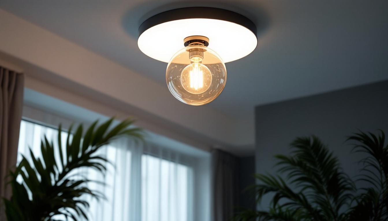 A photograph of a stylishly designed ceiling light fixture in a modern interior setting