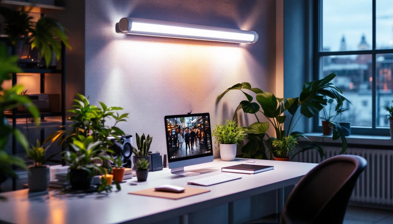 A photograph of a well-lit workspace featuring 4-foot led tubes installed in a modern setting