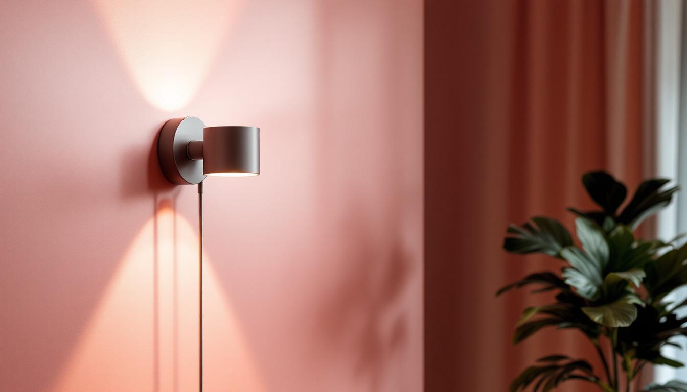 A photograph of a beautifully designed interior space featuring wall-mounted lighting fixtures that emit soft