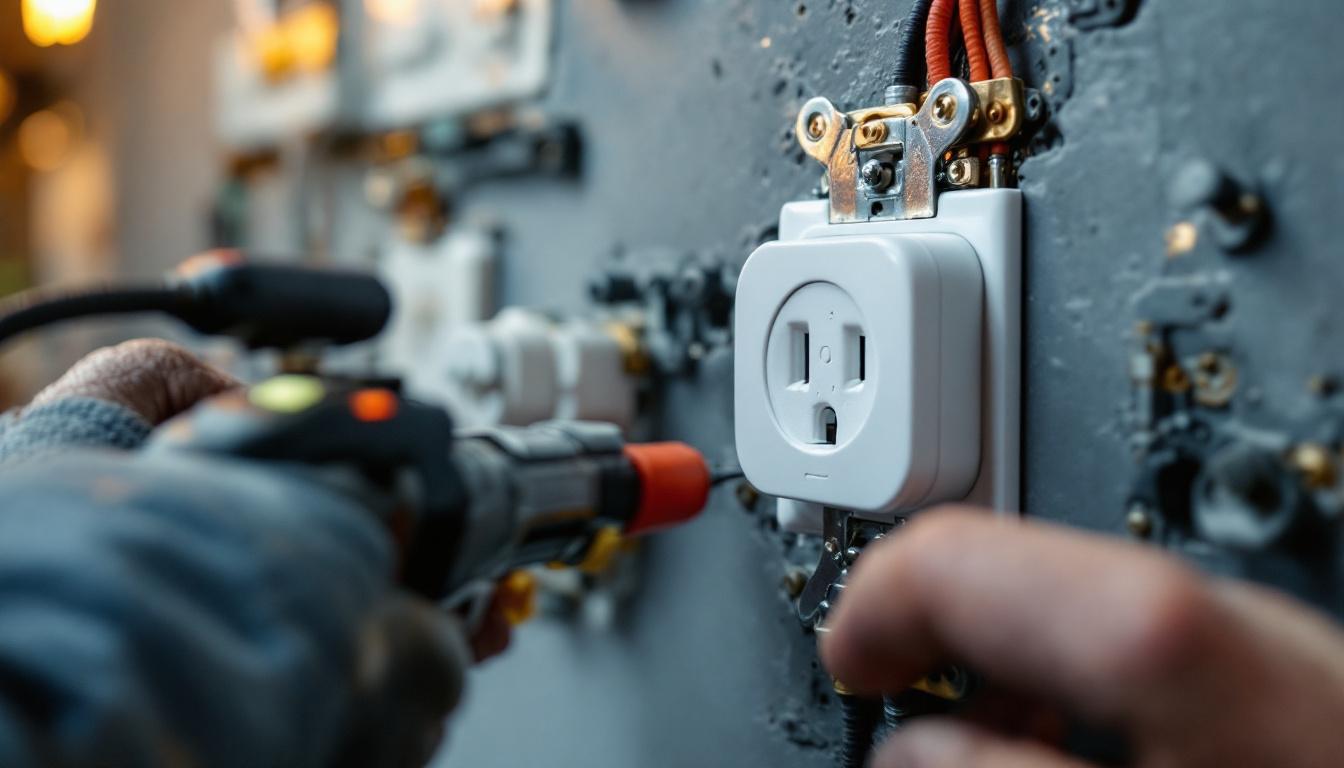 A photograph of a close-up of a twist and lock electrical outlet being installed or used