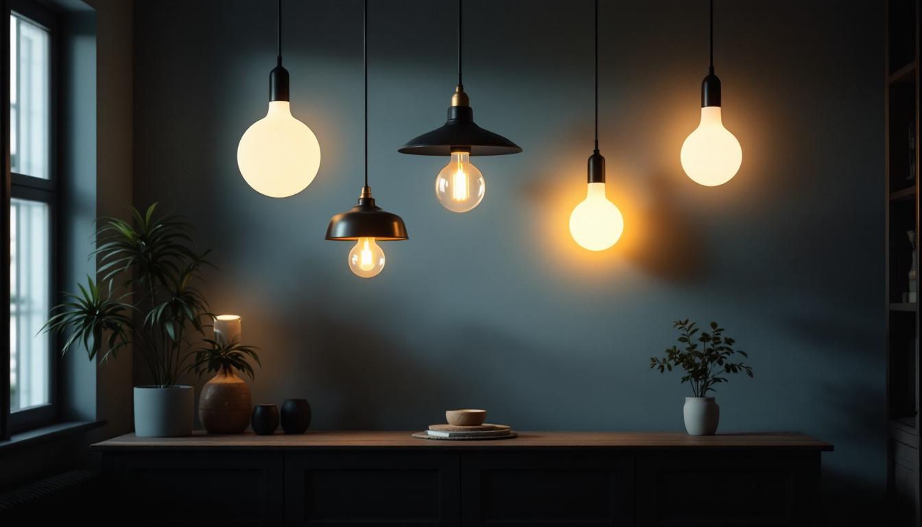 A photograph of a beautifully designed interior space that showcases a variety of stylish light fixtures