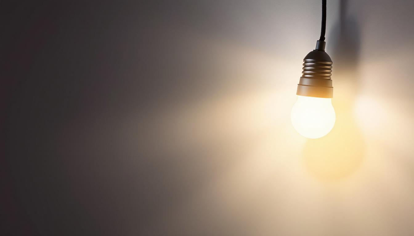 A photograph of a single led light bulb illuminating a modern