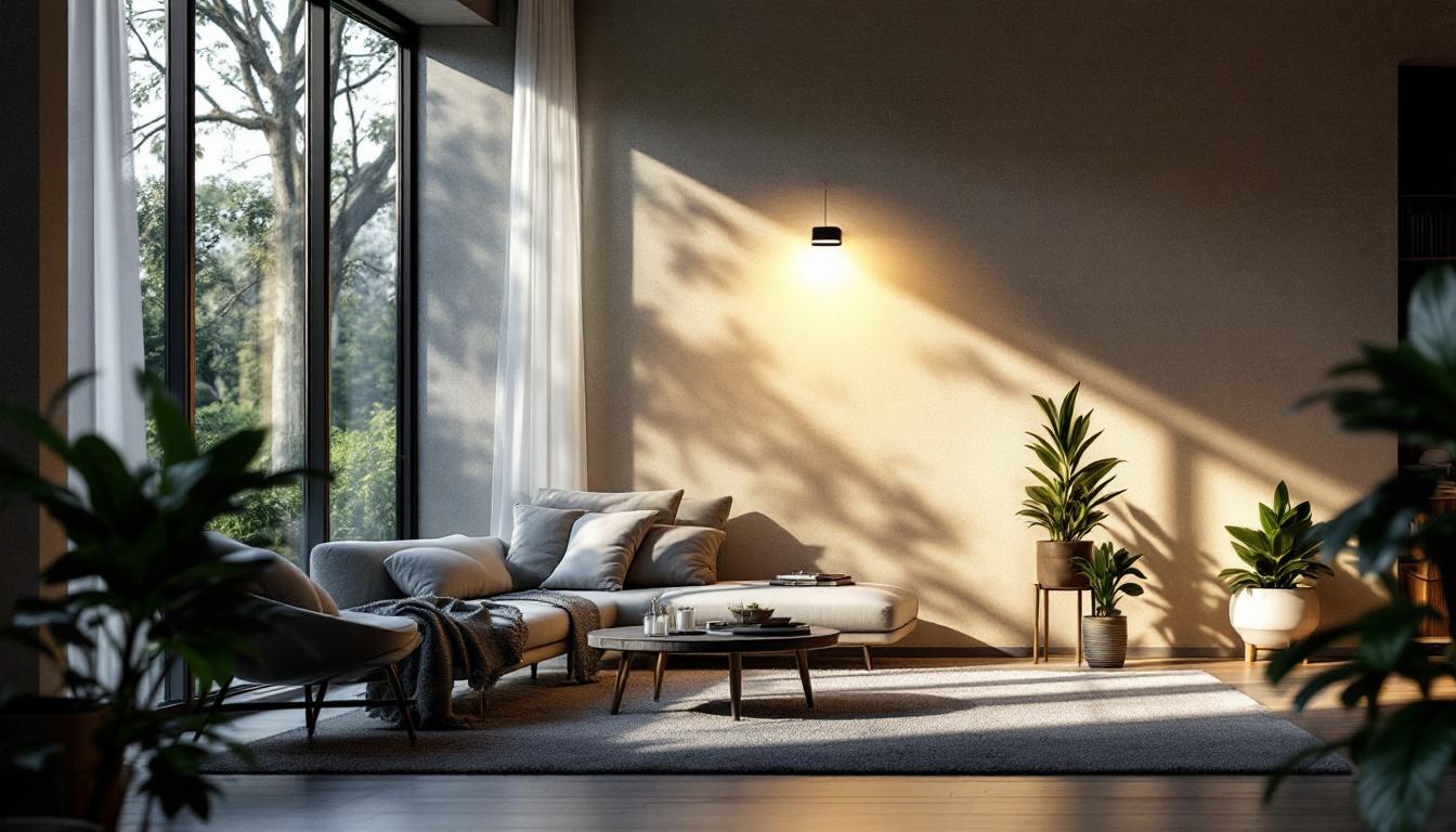 A photograph of a modern indoor space illuminated by stylish solar-powered led lights